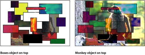 Figure. Canvas window showing the boxes and the monkey blended using the Pin Light mode.