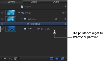 Figure. Layers list showing a filter being duplicated to another location.