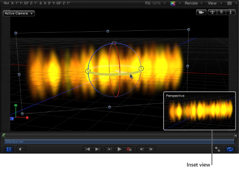 Figure. Canvas window showing Inset view window containing a Perspective view.