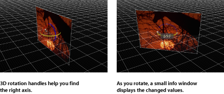 Figure. Canvas window showing 3D rotation handles and the info window that appears as you rotate.