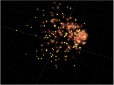 Figure. Canvas window showing particles moving in 3D space.