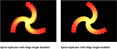 Figure. Canvas window showing Spiral replicator with Align Angle enabled.