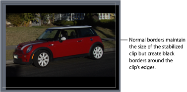 Figure. Canvas window showing the Stabilize behavior applied to an object and Borders set to Normal.
