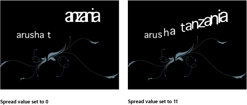 Figure. Canvas showing Sequence Text behavior with Spread value set to 0, and set to 11.