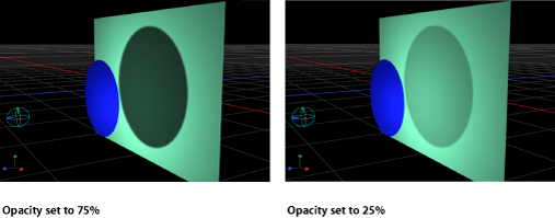 Figure. Canvas showing object with shadow opacity set to 75% and set to 25%.