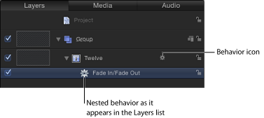Figure. Layers tab showing behaviors applied to an object.
