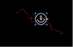 Figure. Canvas window showing an animation path generated by the combination of keyframes and a behavior.