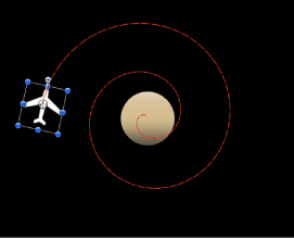 Figure. Canvas window showing the animation path created by combining a Move behavior with the Orbit Around behavior.