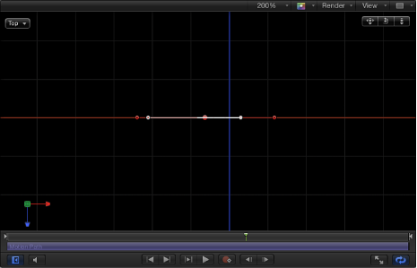 Figure. Canvas window showing a 2D motion path viewed in a 3D project.