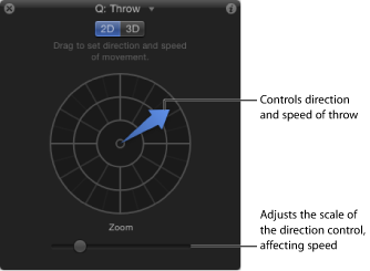 Figure. HUD showing Throw behavior controls in 2D mode.