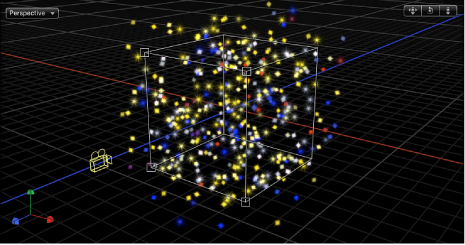 Figure. Canvas window showing a particle system with shape set to Box.