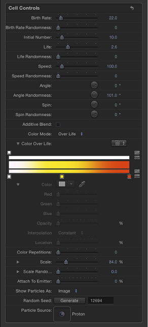 Figure. Inspector showing Particle Cell tab.