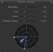 Figure. HUD showing Emitter controls limiting the particle flow.