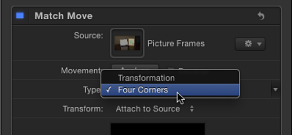 Figure. Behaviors tab showing Match Move Type pop-up menu options.