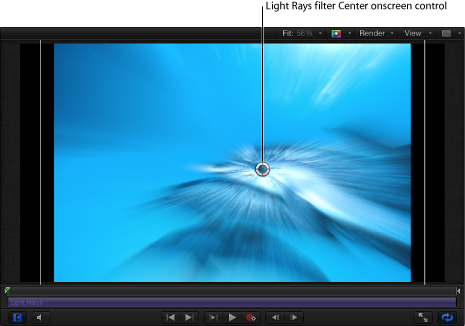 Figure. Illustration showing the Light Rays filter Center onscreen control.