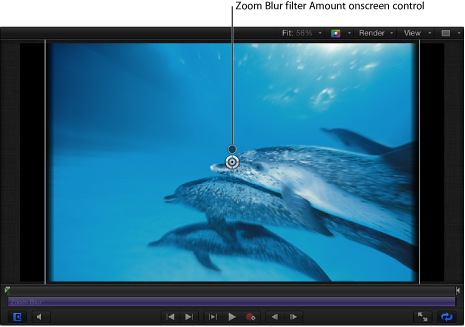 Figure. Illustration showing the Zoom Blur filter Amount onscreen control.
