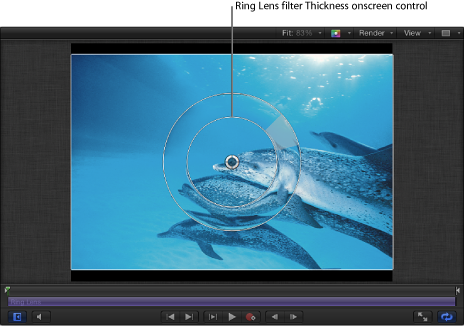 Illustration showing the Ring Lens filter Thickness onscreen control.