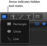 Figure. Arrow indicating hidden tool states in the Toolbar.
