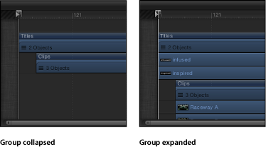 Figure. A group collapsed and expanded in the Timeline.
