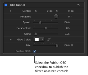 Figure. Filter Inspector showing Publish OSC checkbox.