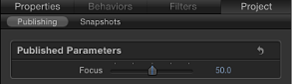 Figure. Publishing pane of Project Inspector showing Focus slider.