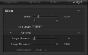 Figure. Widget inspector showing Slider parameters.