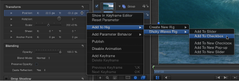 Figure. Inspector showing Animation menu with Add to Checkbox selected.