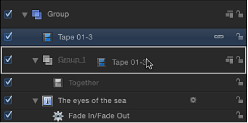Figure. Timeline tab showing an object being dragged from one group into another.