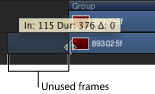 Figure. Timeline showing an object being trimmed, revealing unused frames.