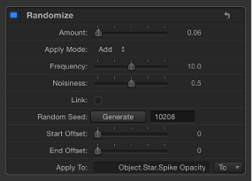 Figure. Behaviors tab showing the Randomize behavior controls.