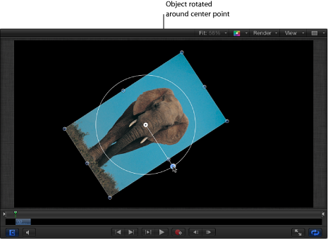 Figure. Canvas window showing an object rotating around a center anchor point.