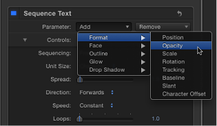 Figure. Inspector showing Add Parameter pop-up menu.