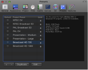 Figure. Preferences window showing Presets tab.