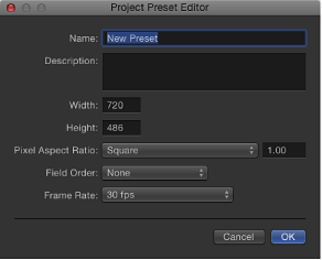 Figure. Project Preset Editor.