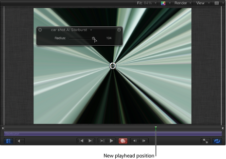 Figure. Canvas window and HUD showing an animated filter ending point.