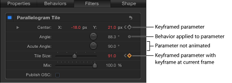 Figure. Inspector showing Animation menu icon options.