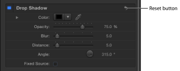 Inspector showing filter reset button in the Inspector.