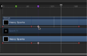 Figure. Timeline tab showing a keyframe snapping to the edge of an object.