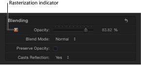 Figure. Rasterization indicator in the Properties Inspector.