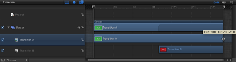 Figure. Dragging Transition A timebar in the Timeline.