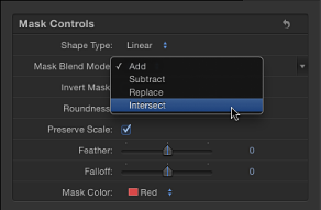 Figure. Mask tab showing Mask Blend Mode pop-up menu.