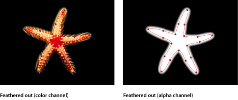 Figure. Canvas window showing a mask feathered out in both color and alpha channel views.