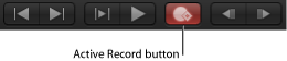 Figure. Record button in the Canvas window transport controls.