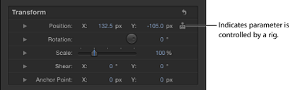 Figure. Inspector showing a parameter controlled by a rig.