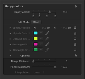 Figure. Inspector showing paramters added to slider widget.