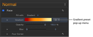 Figure. Gradient preset pop-up menu that appears when "Fill with" pop-up menu is set to Gradient.