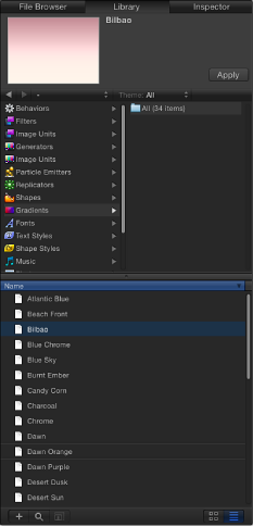 Figure. Library showing preview of selected gradient.