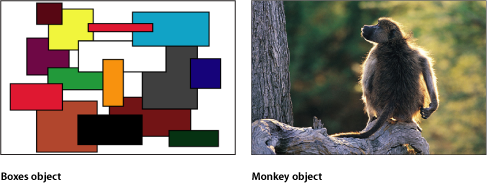 Figure. Two source images: a collection of colored boxes and a photo of a monkey.