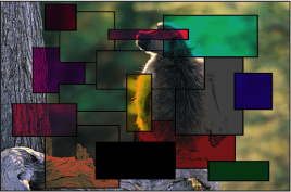 Figure. Canvas window showing the boxes and the monkey blended using the Darken mode.