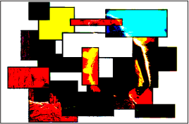 Figure. Canvas window showing the boxes and the monkey blended using the Hard Mix mode.